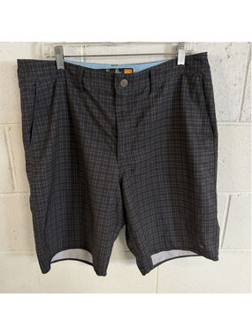 Quicksilver Waterman Shorts Men’s 36x11 Grey Plaid Lightweight Performance Golf